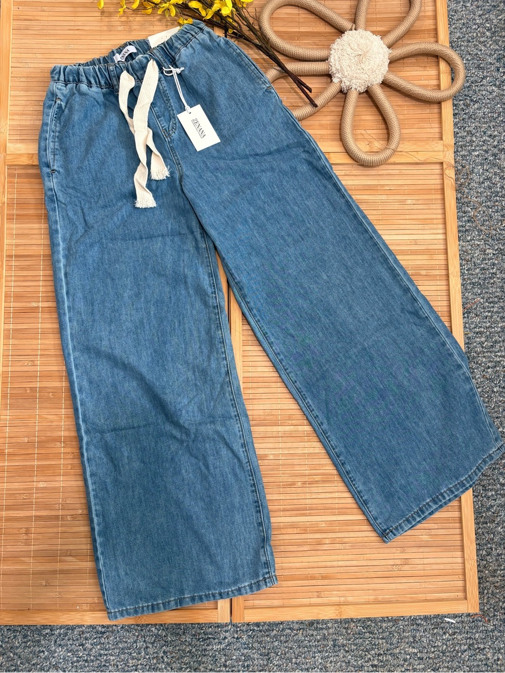 Zenana Canyon Soul Drawstring Jeans – Medium Denim – Size S